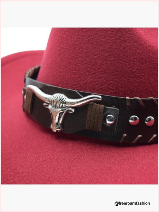 Felt Cowgirl Cowboy Hat with Removable Belt Buckle Wide Brim Western Unisex Classic Western Felt Cowboy Cowgirl Hat for Women Men Wide  main image 3